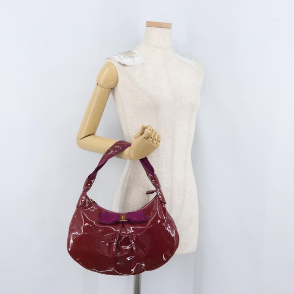 Salvatore Ferragamo Hand Bag Patent leather Purple Gold Auth BA10072