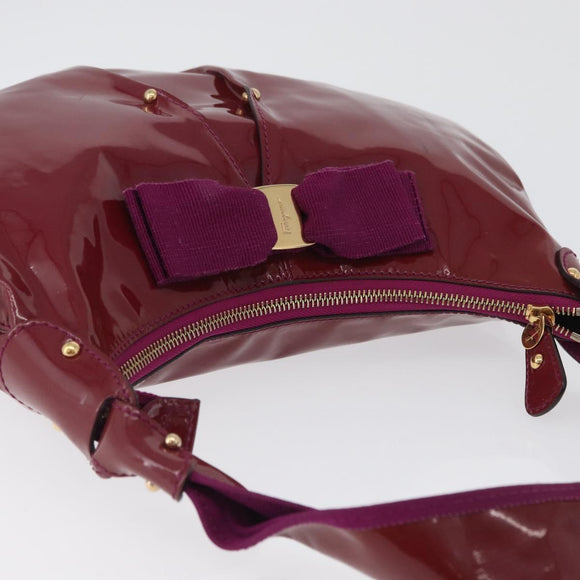 Salvatore Ferragamo Hand Bag Patent leather Purple Gold Auth BA10072
