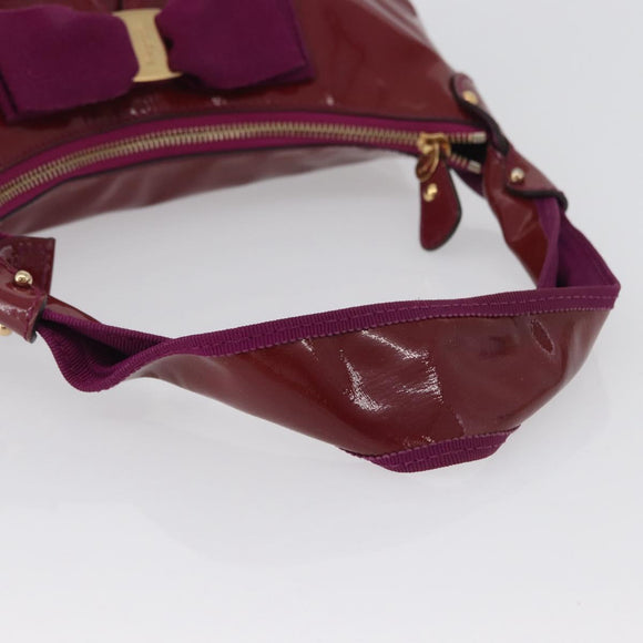Salvatore Ferragamo Hand Bag Patent leather Purple Gold Auth BA10072