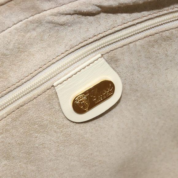GUCCI Hand Bag Leather Ivory Gold Auth BA10073