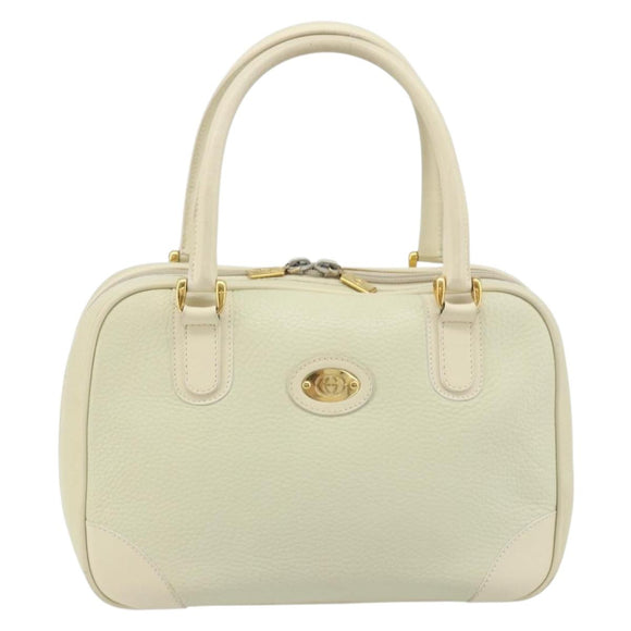 GUCCI Hand Bag Leather Ivory Gold Auth BA10073