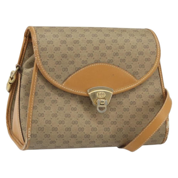 GUCCI Micro GG Supreme Shoulder Bag PVC Beige Gold Auth BA10076