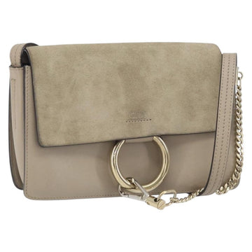 Chloe Fay Shoulder Bag Leather Suede Beige Gold Auth BA10083V