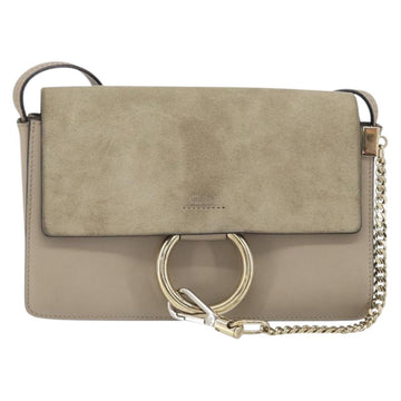 Chloe Fay Shoulder Bag Leather Suede Beige Gold Auth BA10083V - 0