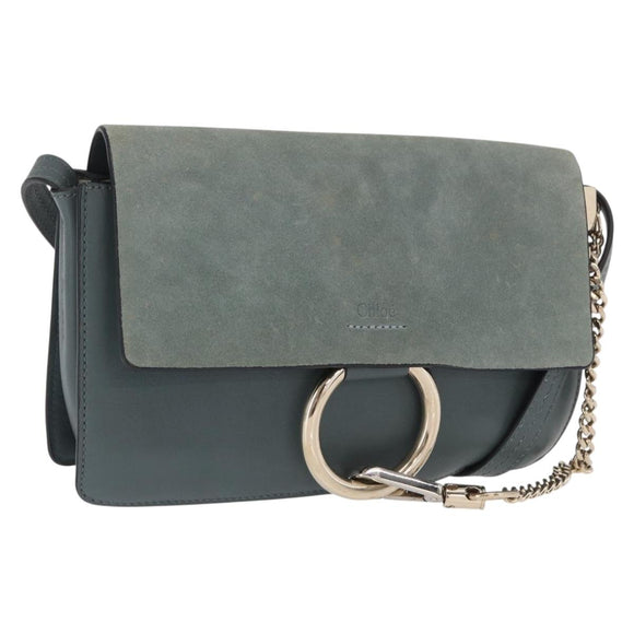 Chloe Fay Shoulder Bag Leather Suede Green Gold Auth BA10084