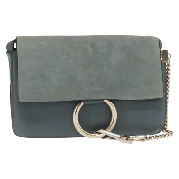 Chloe Fay Shoulder Bag Leather Suede Green Gold Auth BA10084
