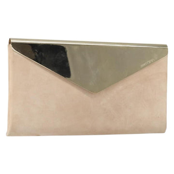Jimmy Choo Clutch Bag Suede Pink Gold Auth BA10085