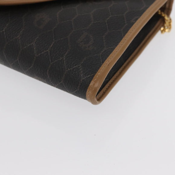 Christian Dior Honeycomb Canvas Chain Shoulder Bag PVC Black Gold Auth BA10086