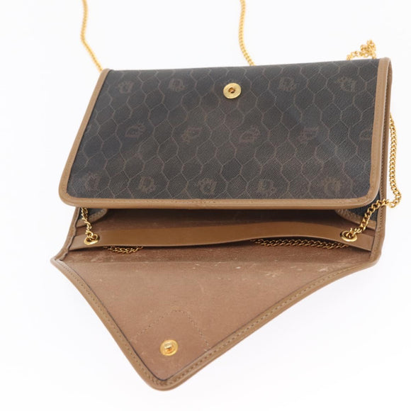 Christian Dior Honeycomb Canvas Chain Shoulder Bag PVC Black Gold Auth BA10086