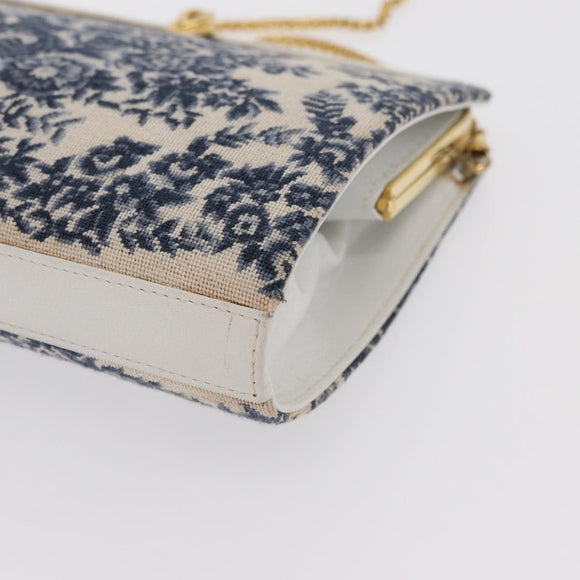 BALLY Chain Shoulder Bag Canvas Navy Gold Auth BA10088