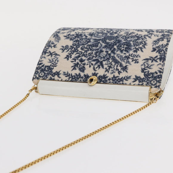 BALLY Chain Shoulder Bag Canvas Navy Gold Auth BA10088