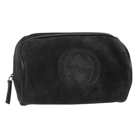 GUCCI Pouch Suede Gray Auth BA1009
