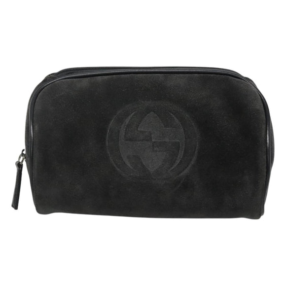 GUCCI Pouch Suede Gray Auth BA1009