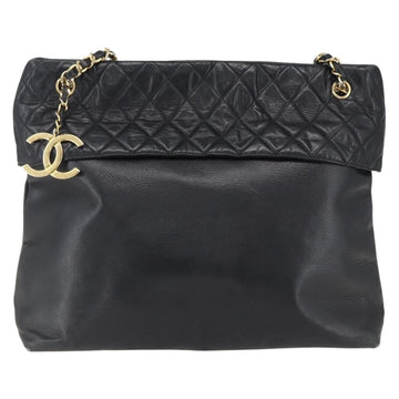 CHANEL Chain Tote Bag Leather Black Gold CC Auth BA10091 - 0
