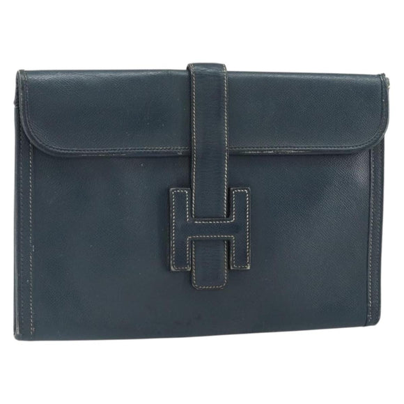 HERMES Clutch Bag Leather Navy Auth BA10093