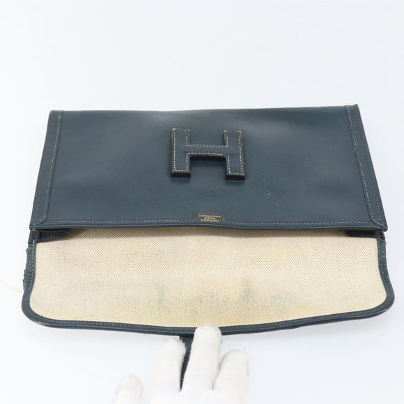 HERMES Clutch Bag Leather Navy Auth BA10093