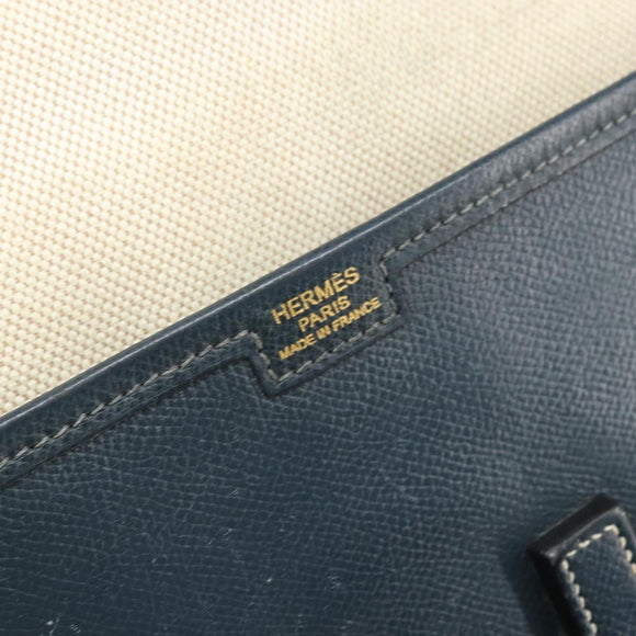 HERMES Clutch Tas Leer Navy Auth BA10093