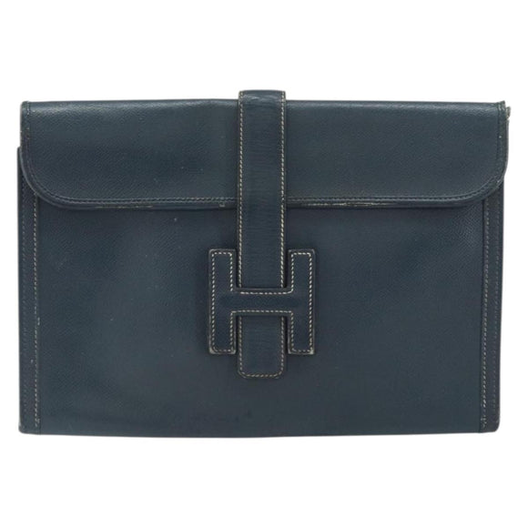 HERMES Clutch Bag Leather Navy Auth BA10093