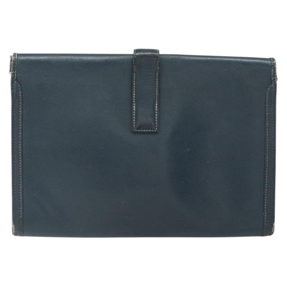 HERMES Clutch Tas Leer Navy Auth BA10093