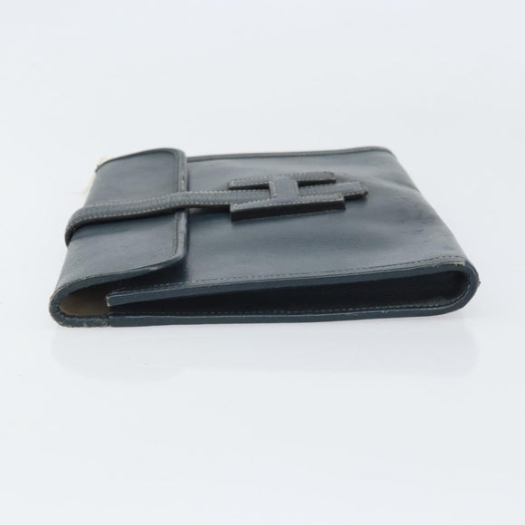HERMES Clutch Tas Leer Navy Auth BA10093