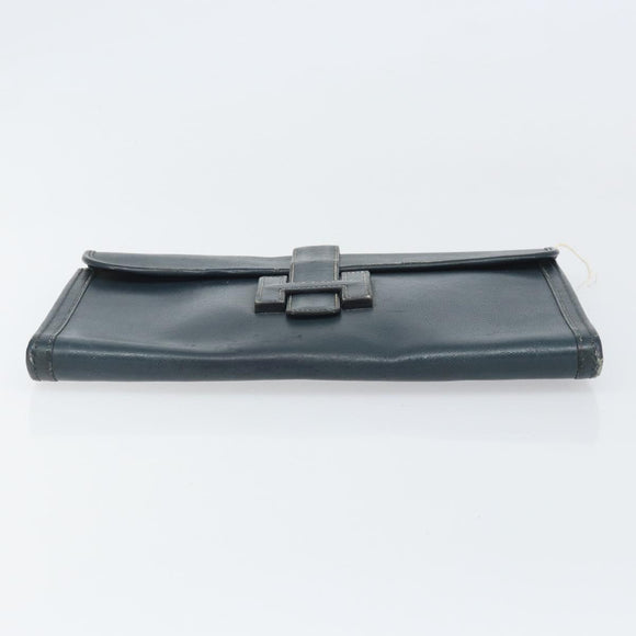 HERMES Clutch Bag Leather Navy Auth BA10093