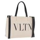 VALENTINO Tote Bag Canvas 2way Beige Gold Auth BA10106-1