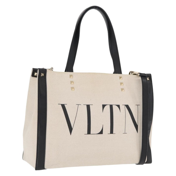 VALENTINO Tote Bag Canvas 2way Beige Gold Auth BA10106