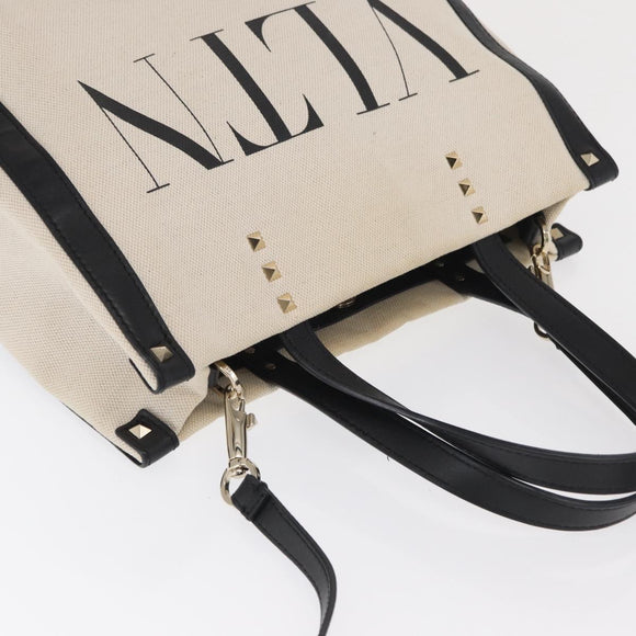 VALENTINO Tote Bag Canvas 2way Beige Gold Auth BA10106