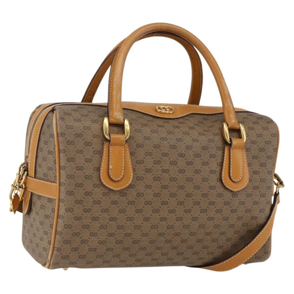 GUCCI Micro GG Supreme Hand Bag PVC Leather 2way Beige Gold Auth BA10107