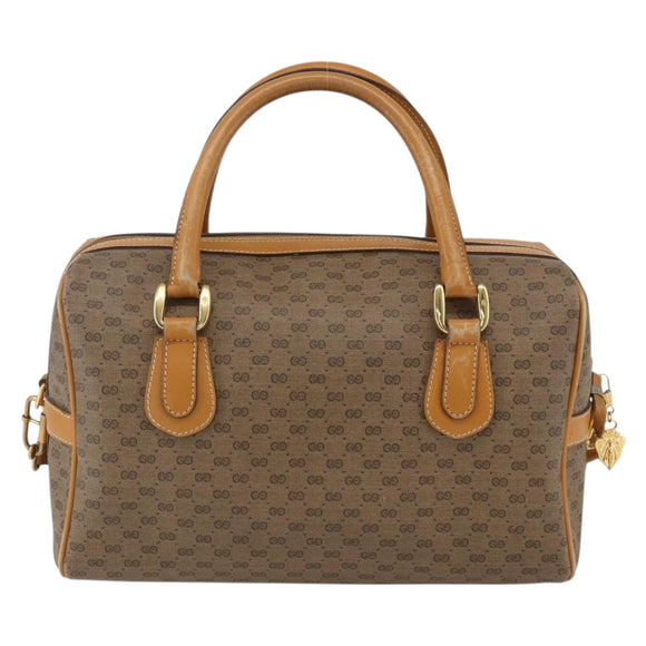 GUCCI Micro GG Supreme Hand Bag PVC Leather 2way Beige Gold Auth BA10107