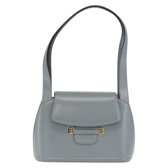BALLY Tote Bag Leather Gray Gold Auth BA10108