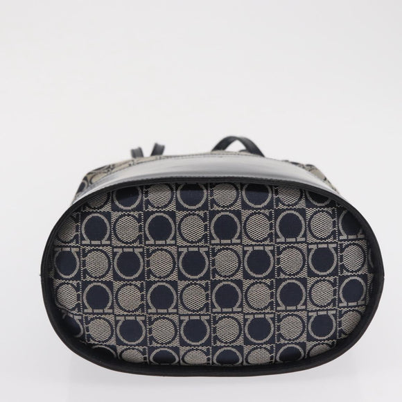 Salvatore Ferragamo Gancini Shoulder Bag Canvas Navy Gold Auth BA10109