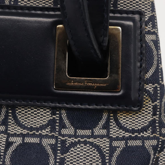 Salvatore Ferragamo Gancini Shoulder Bag Canvas Navy Gold Auth BA10109