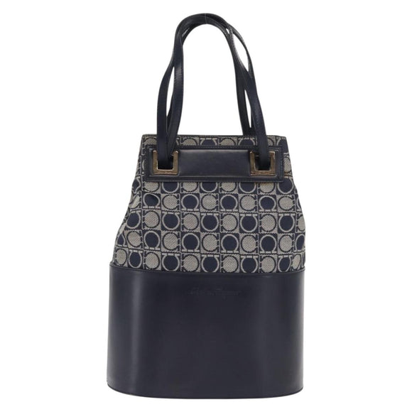 Salvatore Ferragamo Gancini Shoulder Bag Canvas Navy Gold Auth BA10109