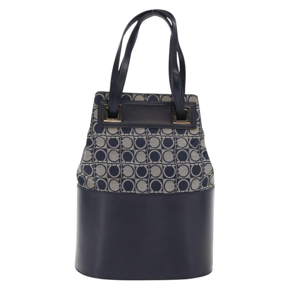 Salvatore Ferragamo Gancini Shoulder Bag Canvas Navy Gold Auth BA10109