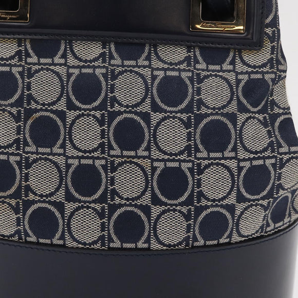 Salvatore Ferragamo Gancini Shoulder Bag Canvas Navy Gold Auth BA10109