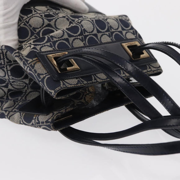 Salvatore Ferragamo Gancini Shoulder Bag Canvas Navy Gold Auth BA10109