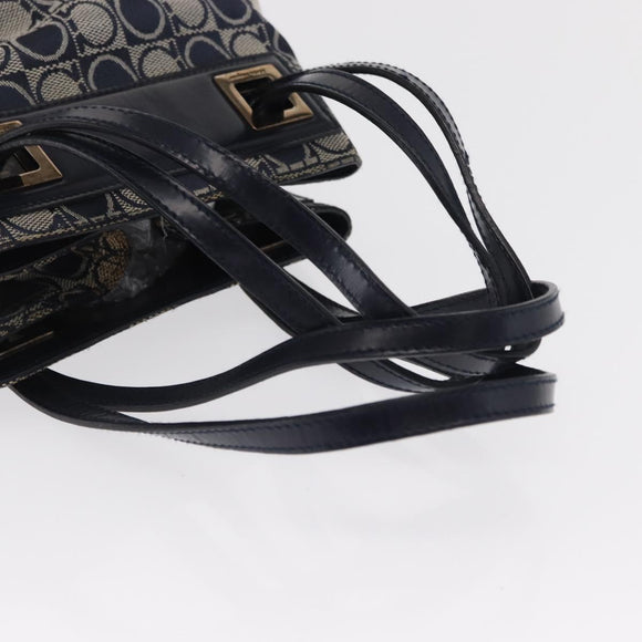 Salvatore Ferragamo Gancini Shoulder Bag Canvas Navy Gold Auth BA10109