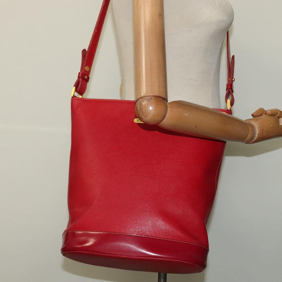 Burberrys Shoulder Bag Leather Red Gold Auth BA1011