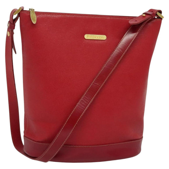 Burberrys Shoulder Bag Leather Red Gold Auth BA1011