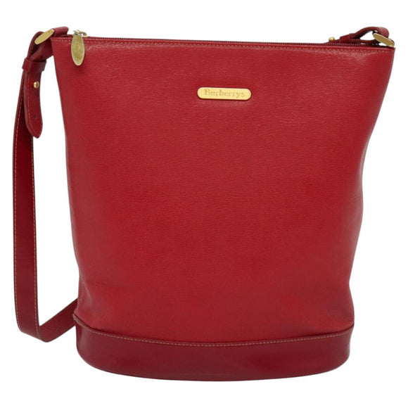 Burberrys Shoulder Bag Leather Red Gold Auth BA1011