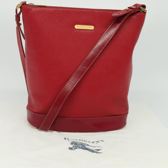Burberrys Shoulder Bag Leather Red Gold Auth BA1011
