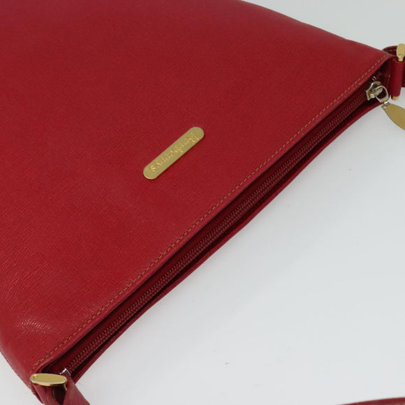 Burberrys Shoulder Bag Leather Red Gold Auth BA1011