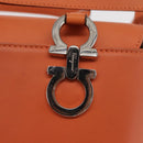 Salvatore Ferragamo Gancini Hand Bag Leather 2way Orange Silver Auth BA10110-10