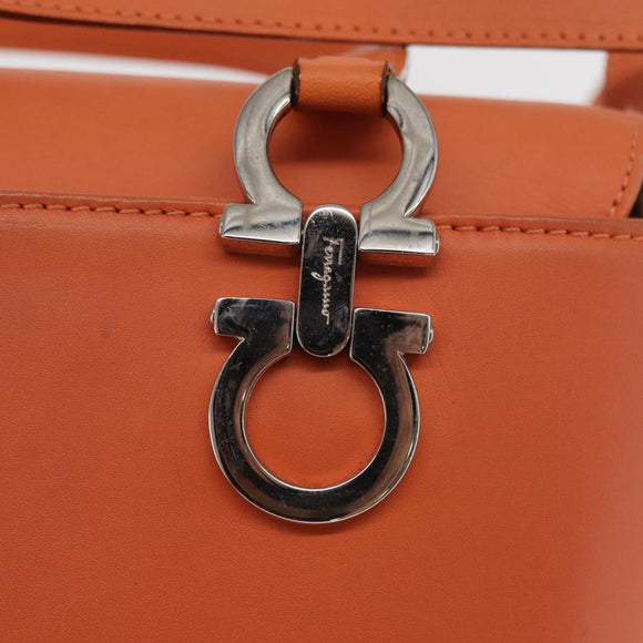 Salvatore Ferragamo Gancini Hand Bag Leather 2way Orange Silver Auth BA10110