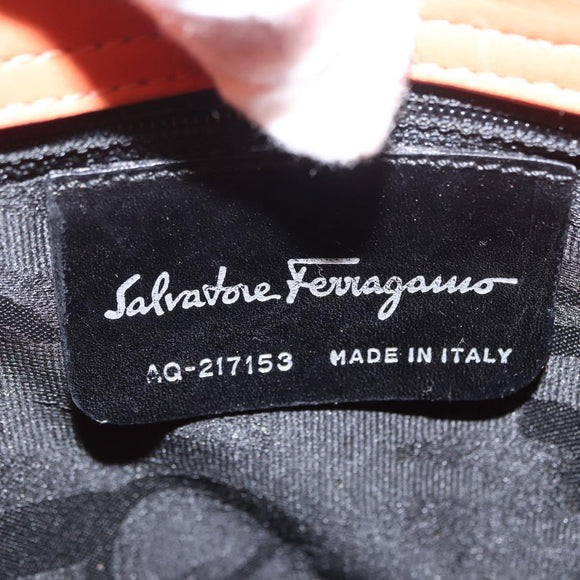 Salvatore Ferragamo Gancini Hand Bag Leather 2way Orange Silver Auth BA10110