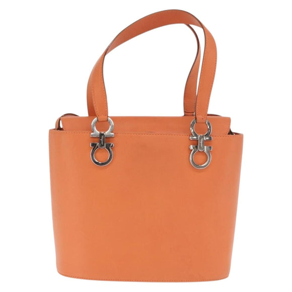 Salvatore Ferragamo Gancini Hand Bag Leather 2way Orange Silver Auth BA10110