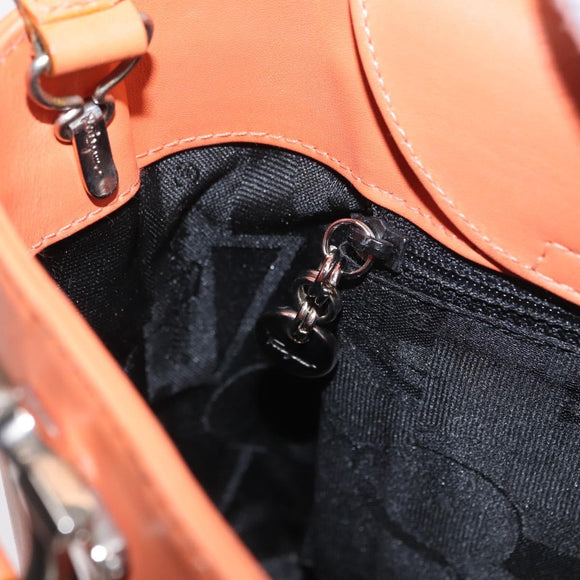 Salvatore Ferragamo Gancini Hand Bag Leather 2way Orange Silver Auth BA10110