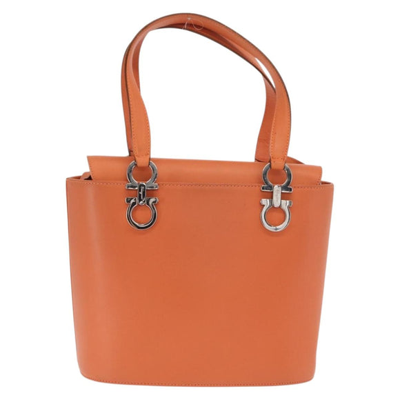 Salvatore Ferragamo Gancini Hand Bag Leather 2way Orange Silver Auth BA10110