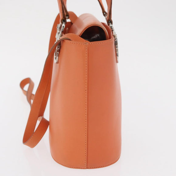 Salvatore Ferragamo Gancini Hand Bag Leather 2way Orange Silver Auth BA10110